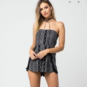 Amuse Society Black Wild Eyes Strapless Romper